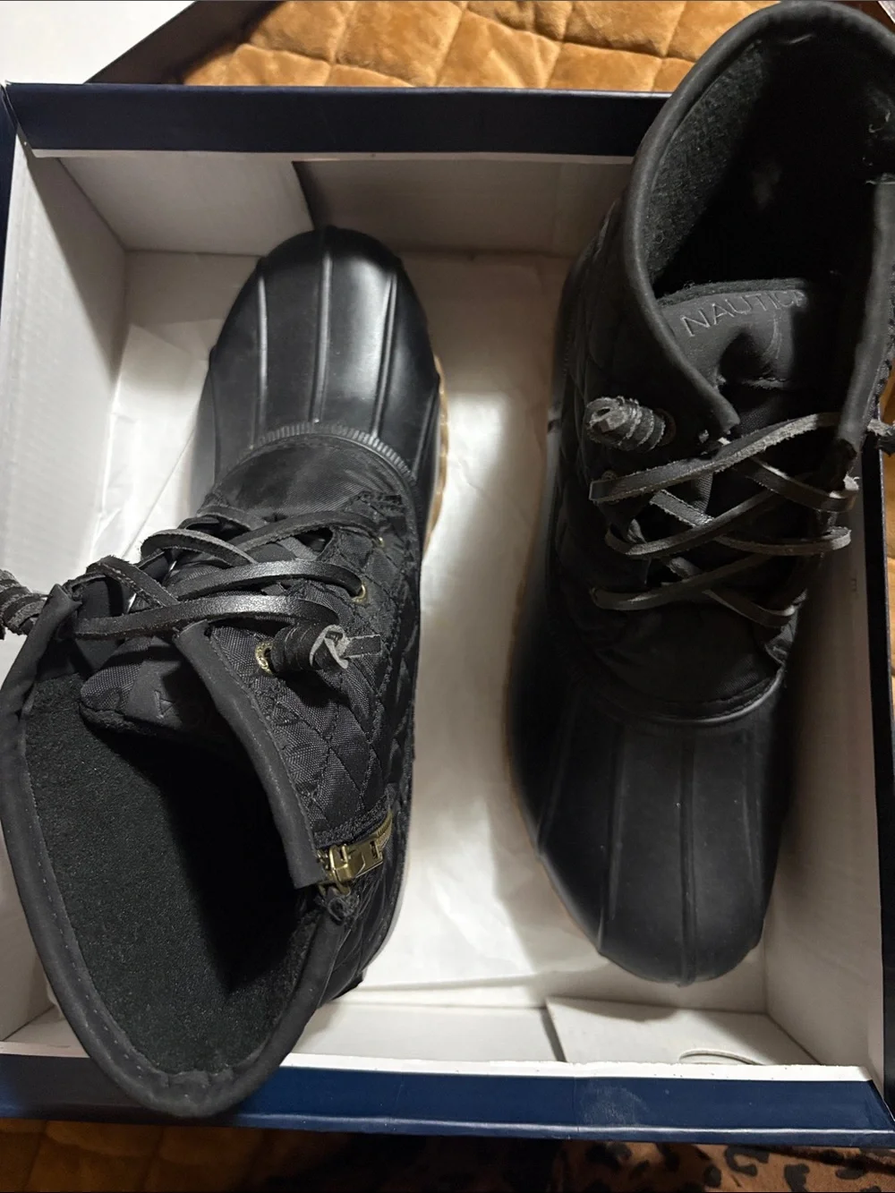 Nautica Black Quilted Duck Boots with Gum Outsole